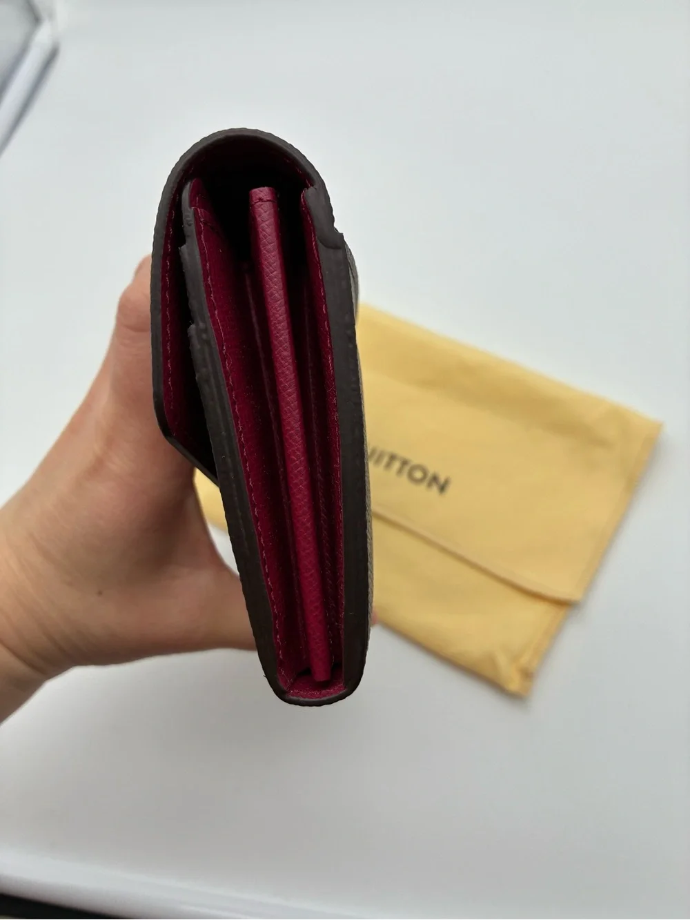 Louis Vuitton Monogram Canvas Sarah envelope style Wallet with pink interior